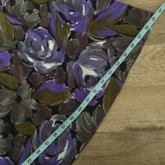 Vintage 80s Union Made Purple Rose Button Waist Pleated Midi Skirt - Picture 11 of 14